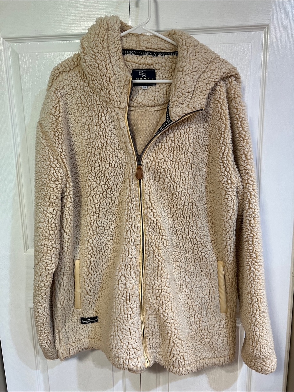 Simply Southern Tan/Cream Sherpa Teddy Zip-Up Hoodie Jacket
